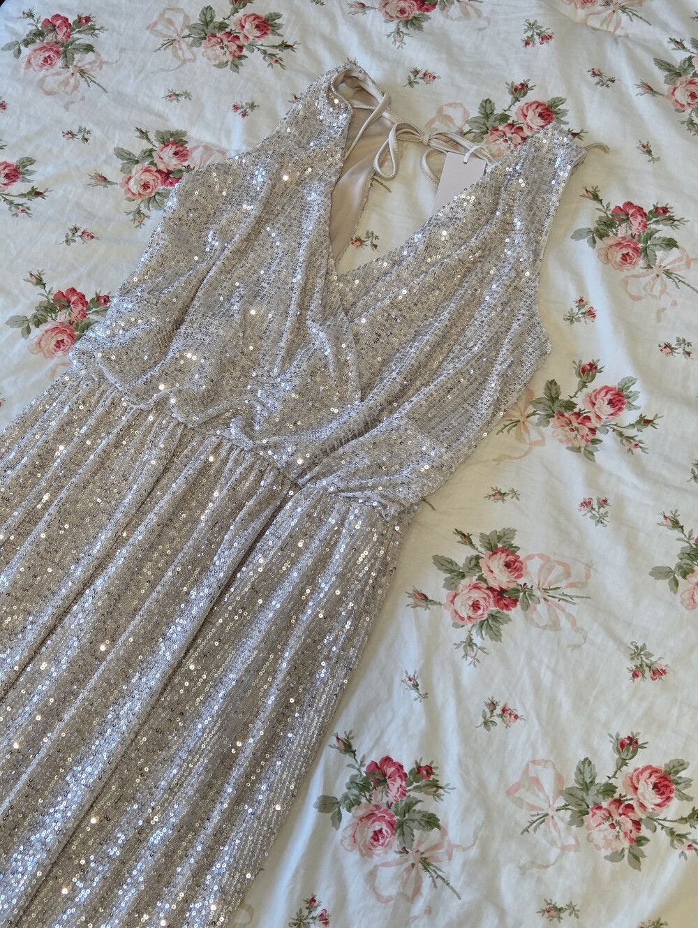 Carla Conti Champagne 🥂🍾 Sequin Sleeveless V-Neck Maxi Dress NWT Sz 1X